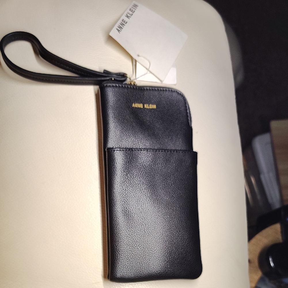 Anne Klein Black Phone Holster, Wristlet Pouch